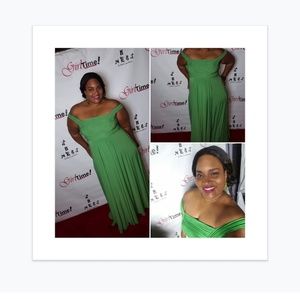 Long green Dress, short sleeve, dressy fashion